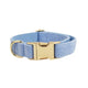 Collier chien velours côtelé bleu ciel, boucle dorée